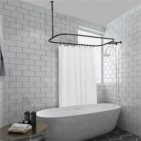 Utopia Alley Utopia Alley HP2BK 26 x 54 in. Aluminum Hoop Shower Rod with Ceiling Support for Clawfoot Tub; Black HP2BK
